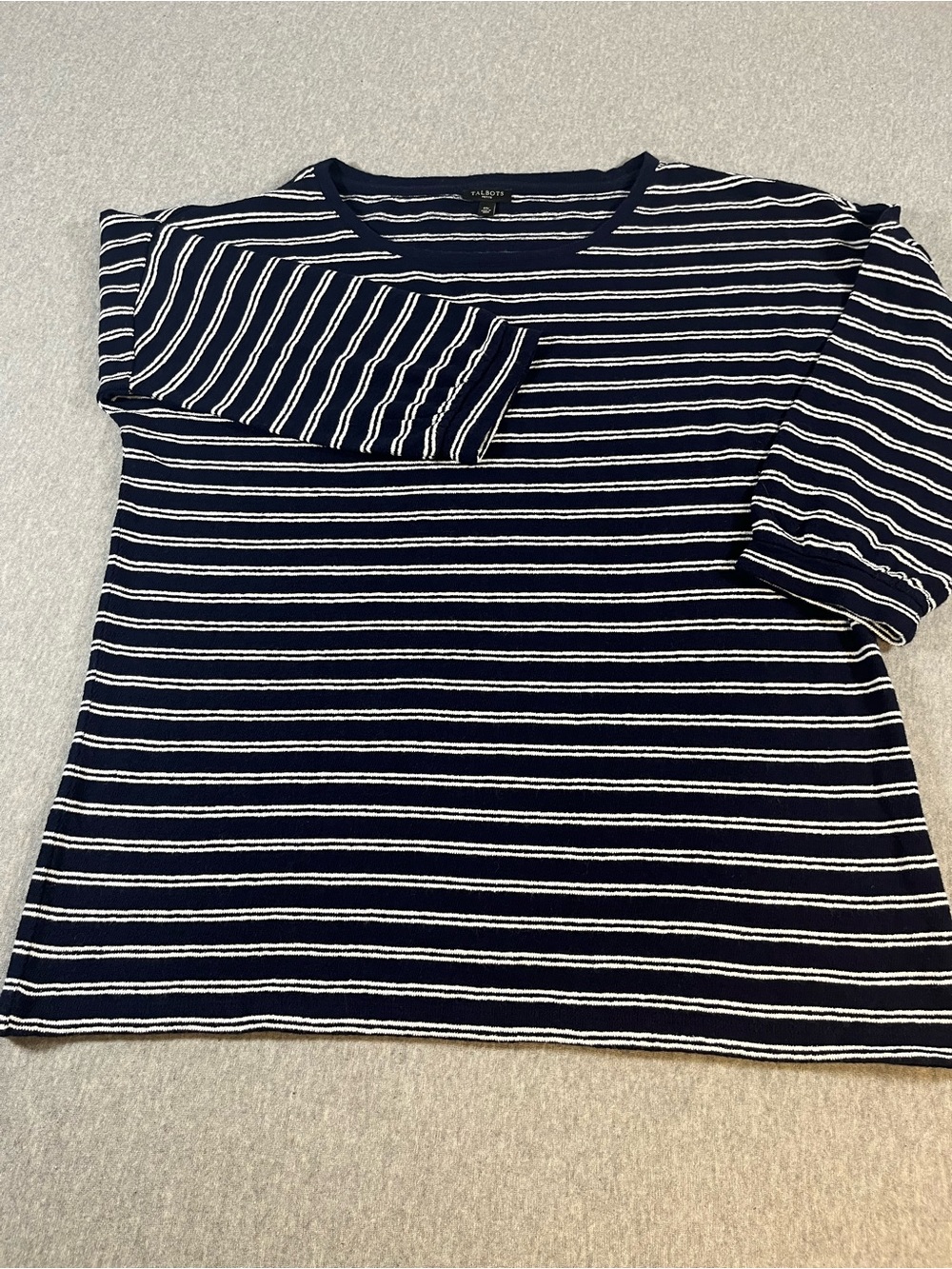 Talbots Navy and White Striped Long Sleeve Tee